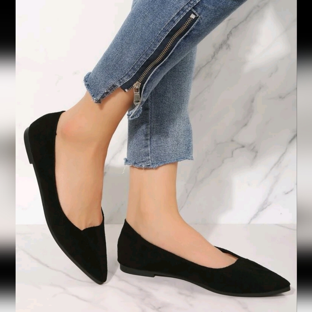 Faux Suede Pointed Flats